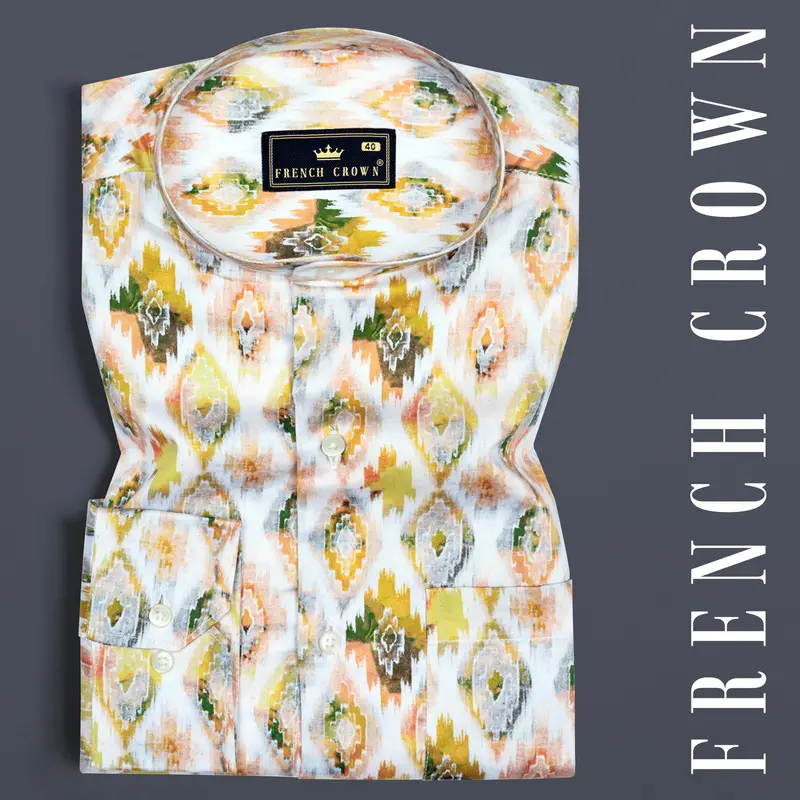 Bright White Multicolor Geometric Pattern Printed Super Soft Premium Cotton Shirt 7
