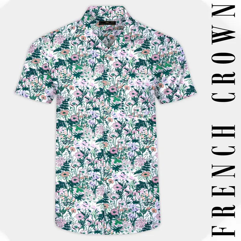 Bright White Multicolor Tropical Printed Premium Cotton Shirt 1