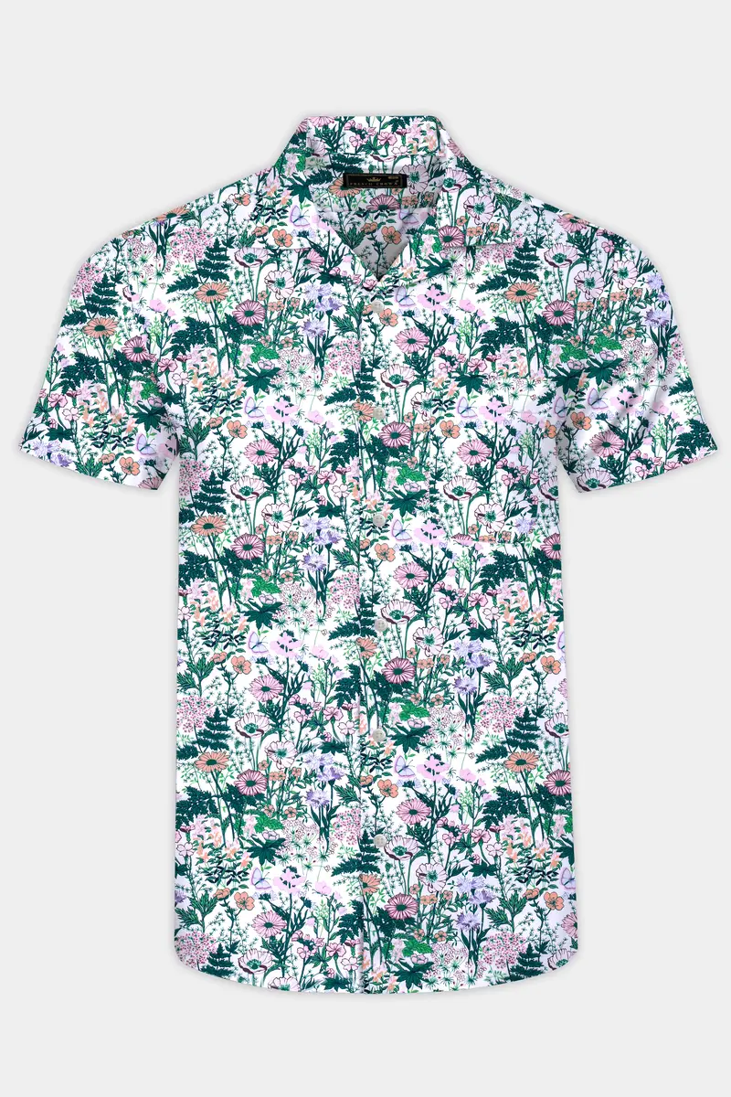 Bright White Multicolor Tropical Printed Premium Cotton Shirt 2