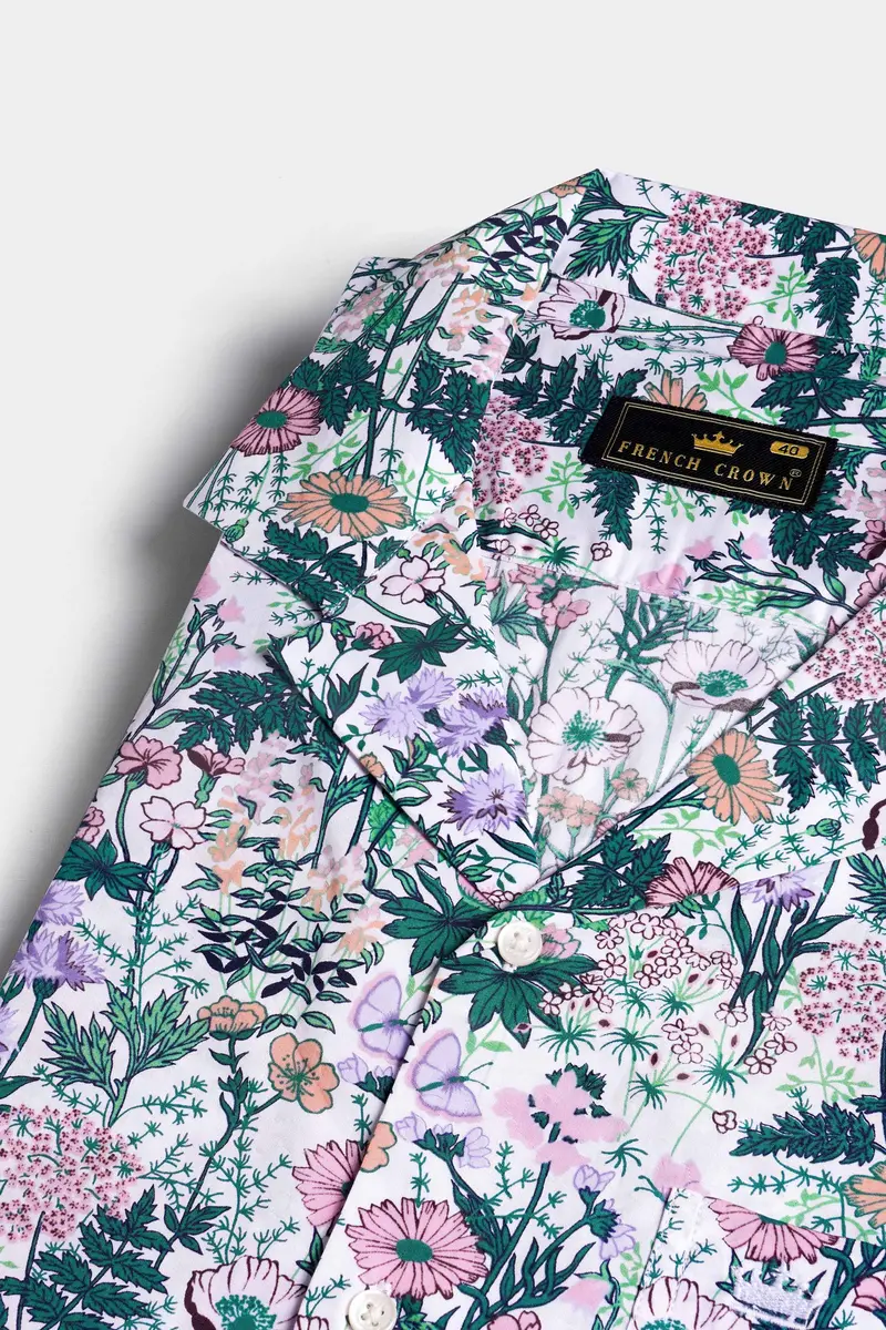 Bright White Multicolor Tropical Printed Premium Cotton Shirt 4