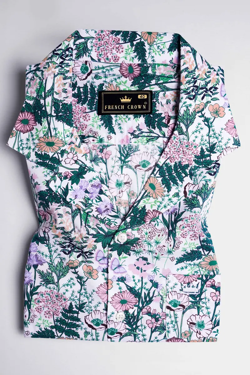 Bright White Multicolor Tropical Printed Premium Cotton Shirt 5