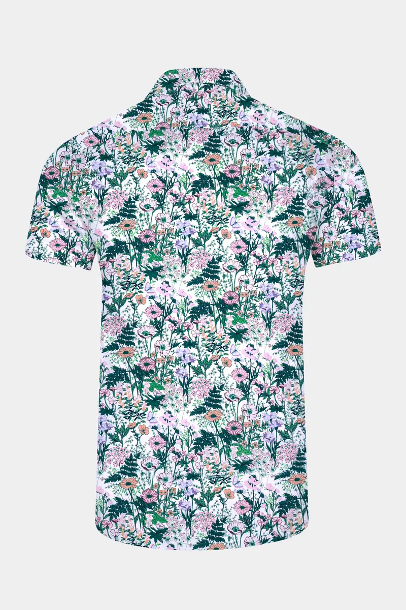Bright White Multicolor Tropical Printed Premium Cotton Shirt 6