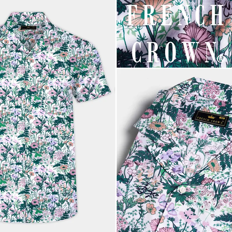 Bright White Multicolor Tropical Printed Premium Cotton Shirt 9