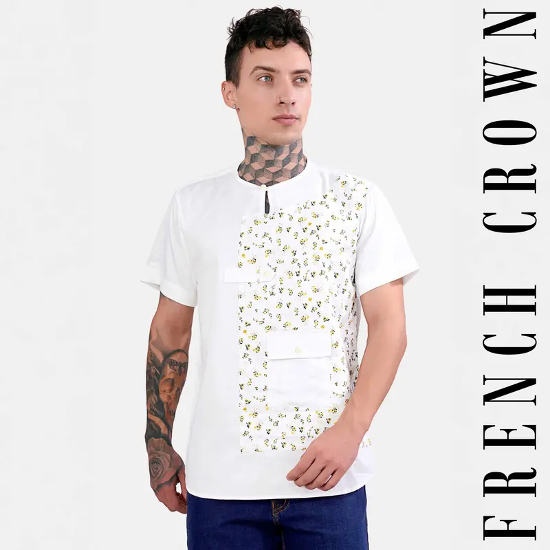 Bright White Multicolour Ditsy Printed Subtle Sheen Super Soft Premium Cotton Designer Shirt 1