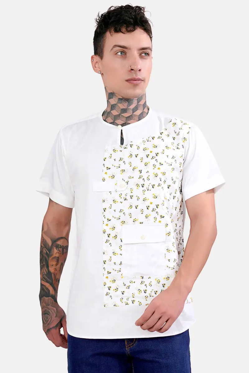 Bright White Multicolour Ditsy Printed Subtle Sheen Super Soft Premium Cotton Designer Shirt 2