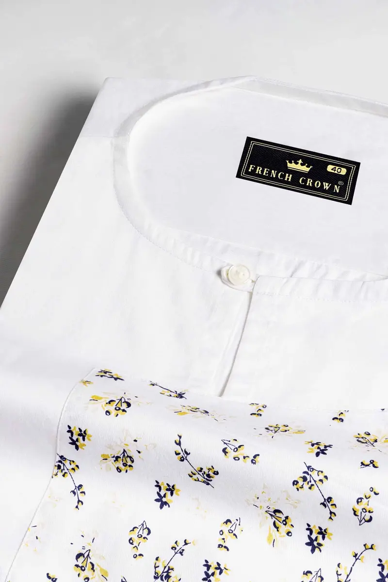 Bright White Multicolour Ditsy Printed Subtle Sheen Super Soft Premium Cotton Designer Shirt 4