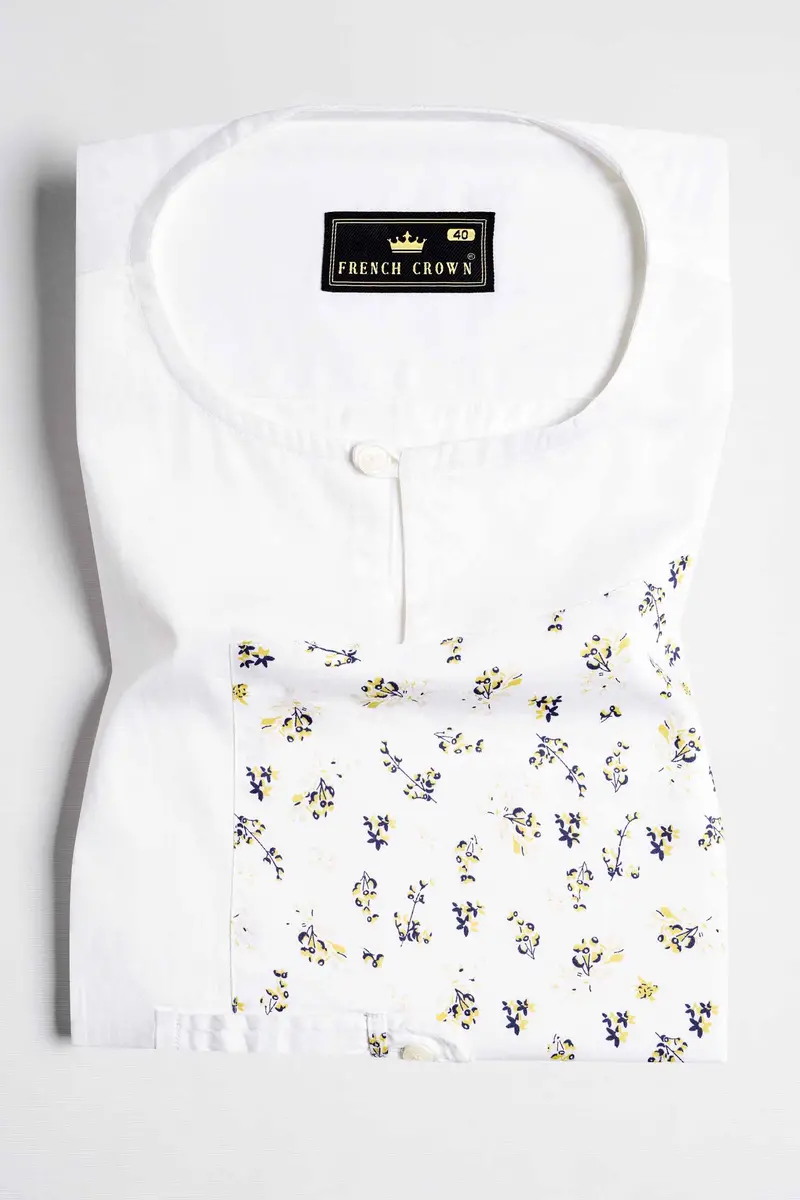 Bright White Multicolour Ditsy Printed Subtle Sheen Super Soft Premium Cotton Designer Shirt 5