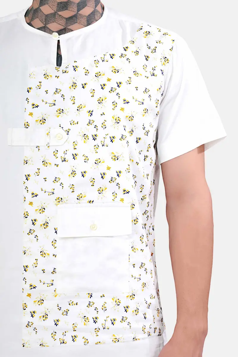 Bright White Multicolour Ditsy Printed Subtle Sheen Super Soft Premium Cotton Designer Shirt 6