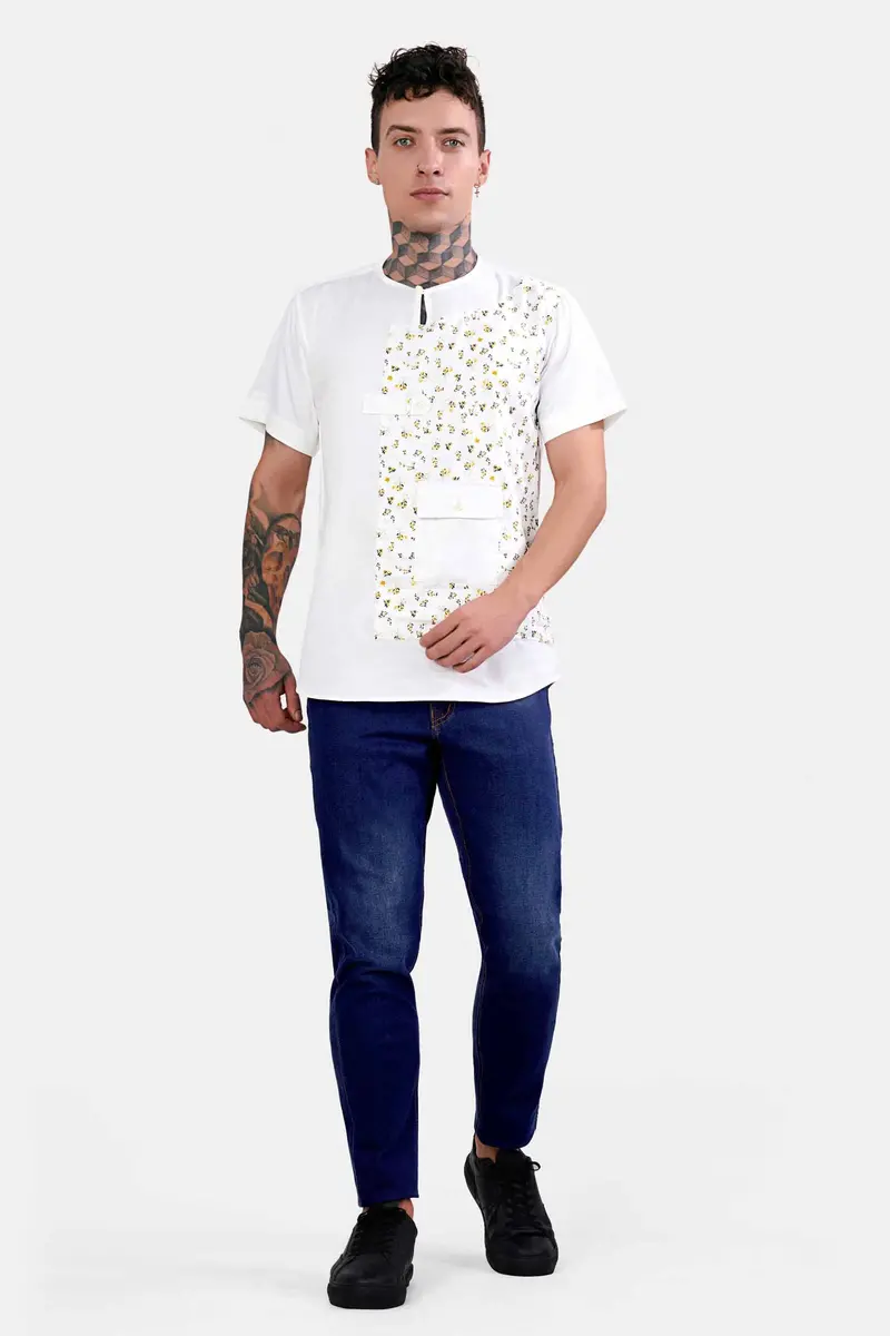 Bright White Multicolour Ditsy Printed Subtle Sheen Super Soft Premium Cotton Designer Shirt 7