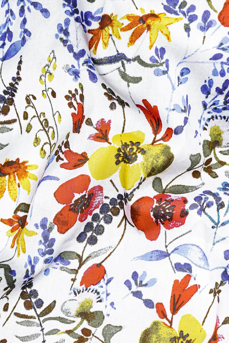 Bright White Multicolour Flower Printed Premium Cotton Shirt 2