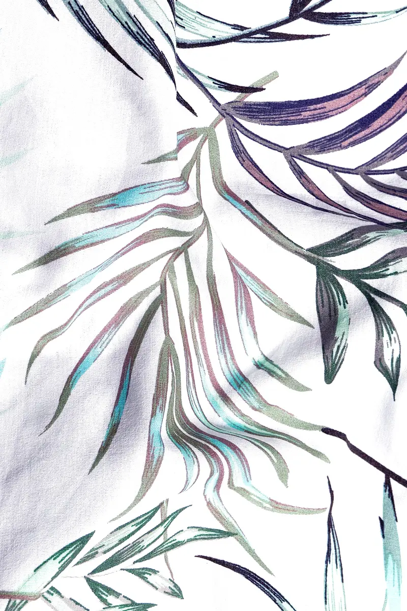 Bright White Multicolour Leaves Printed Premium Cotton Shirt 3