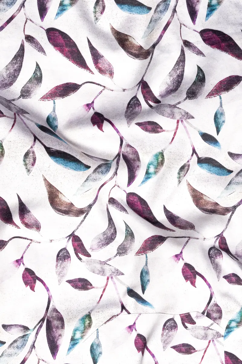 Bright White Multicolour Leaves Printed Super Soft Premium Cotton Shirt 2