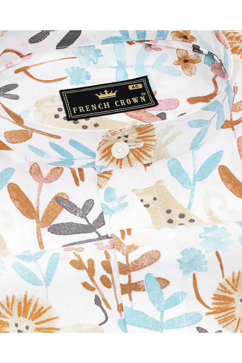 Bright White Multicolour Printed With Embroidered Mickey Patchwork Premium Cotton Designer Shirt 4