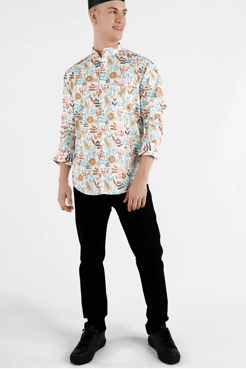 Bright White Multicolour Printed With Embroidered Mickey Patchwork Premium Cotton Designer Shirt 8