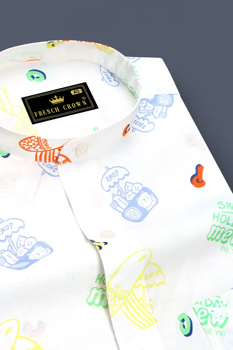Bright White Multicolour Quirky Printed Premium Cotton Shirt 2