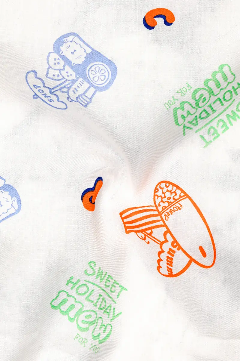 Bright White Multicolour Quirky Printed Premium Cotton Shirt 3