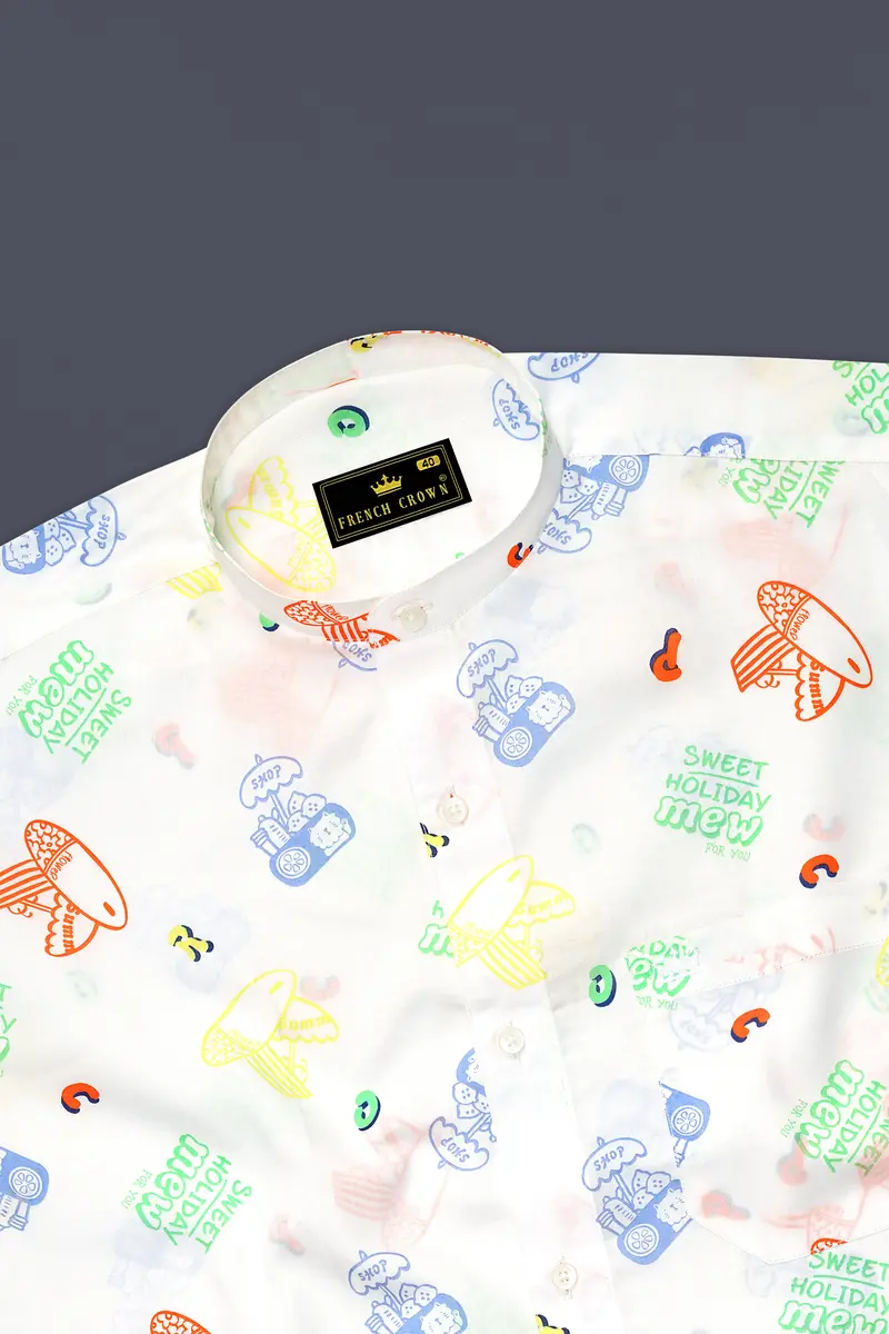 Bright White Multicolour Quirky Printed Premium Cotton Shirt 5