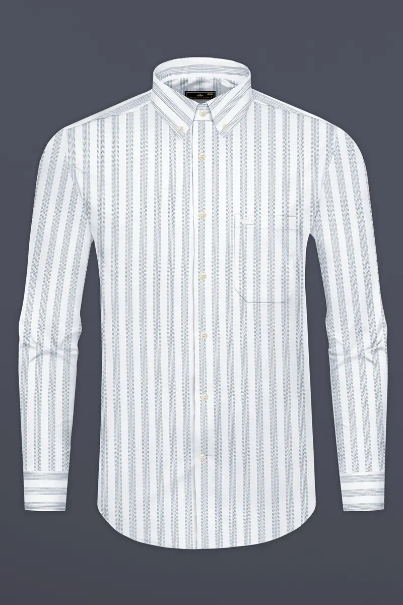 Bright White Multicolour Striped Dobby Textured Premium Giza Cotton Shirt 4