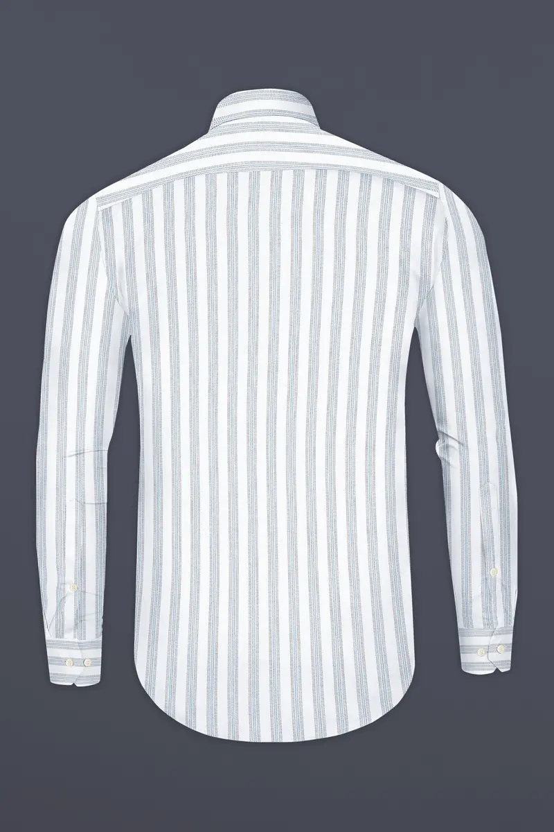 Bright White Multicolour Striped Dobby Textured Premium Giza Cotton Shirt 5