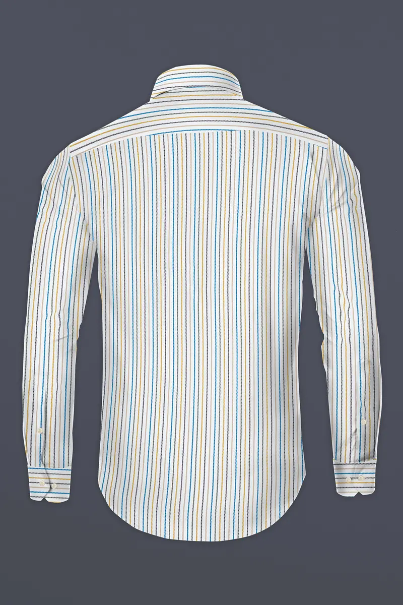 Bright White Multicolour Striped Herringbone Soft Cotton Shirt 5