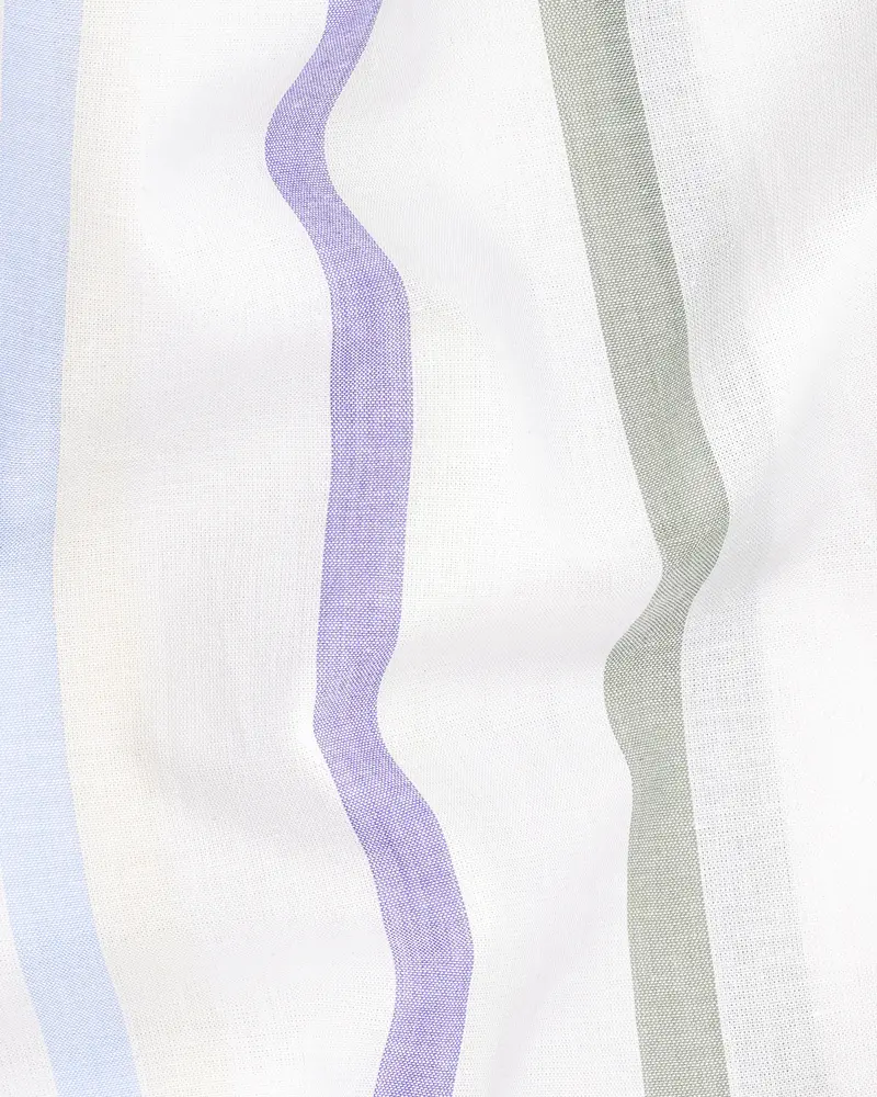 Bright White Multicolour Striped Premium Cotton Kurta Shirt 3