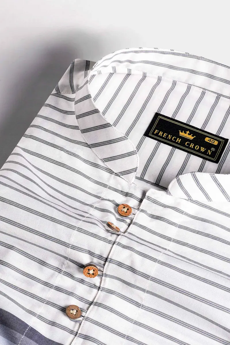 Bright White Multicolour Striped Premium Cotton Kurta Shirt 4