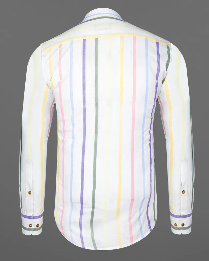 Bright White Multicolour Striped Premium Cotton Kurta Shirt 7