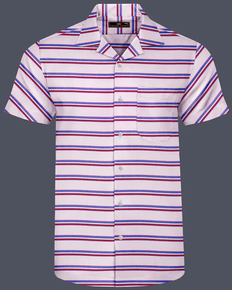 Bright White Multicolour Twill Striped Premium Cotton Half Sleeves Shirt 1