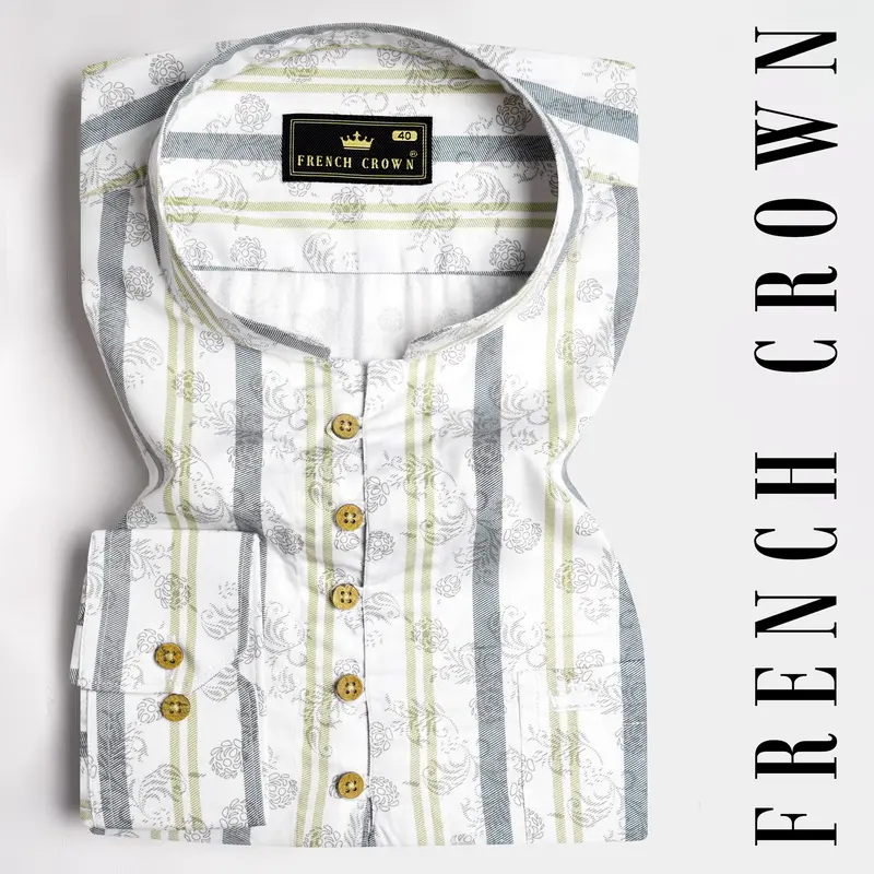 Bright White Multicoloured Striped Super Soft Premium Cotton Kurta Shirt 1