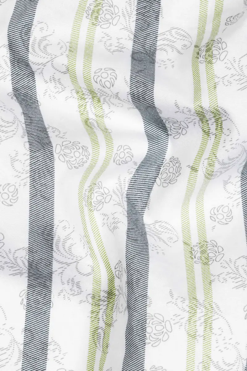 Bright White Multicoloured Striped Super Soft Premium Cotton Kurta Shirt 3