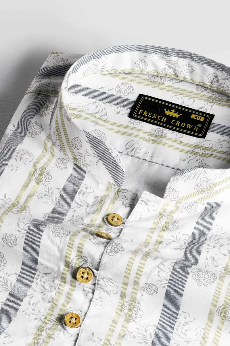 Bright White Multicoloured Striped Super Soft Premium Cotton Kurta Shirt 4