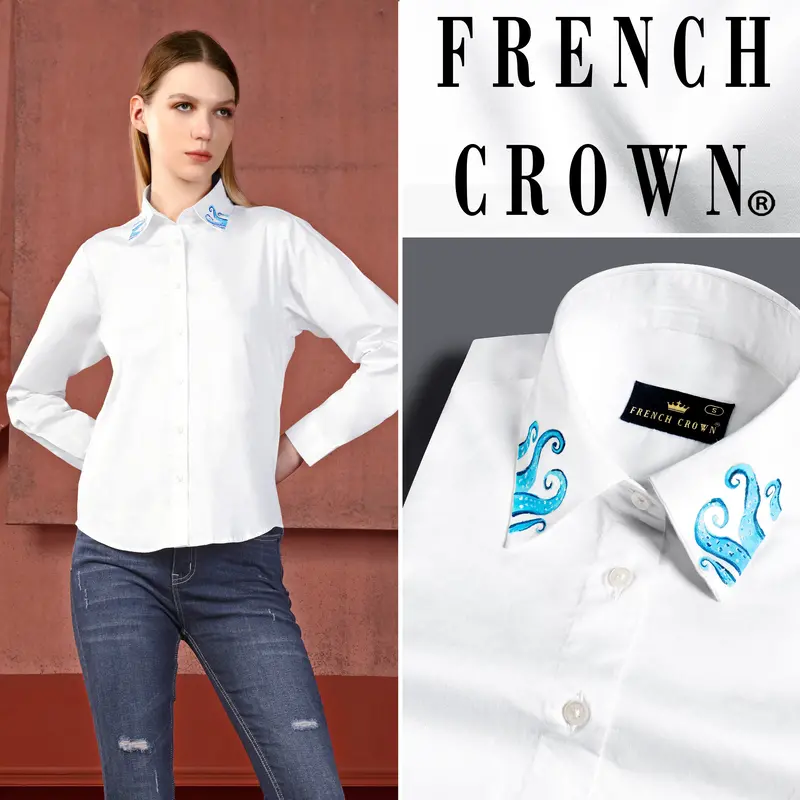 Bright White Octopus Hand Painted Premium Cotton Designer Shirt 1