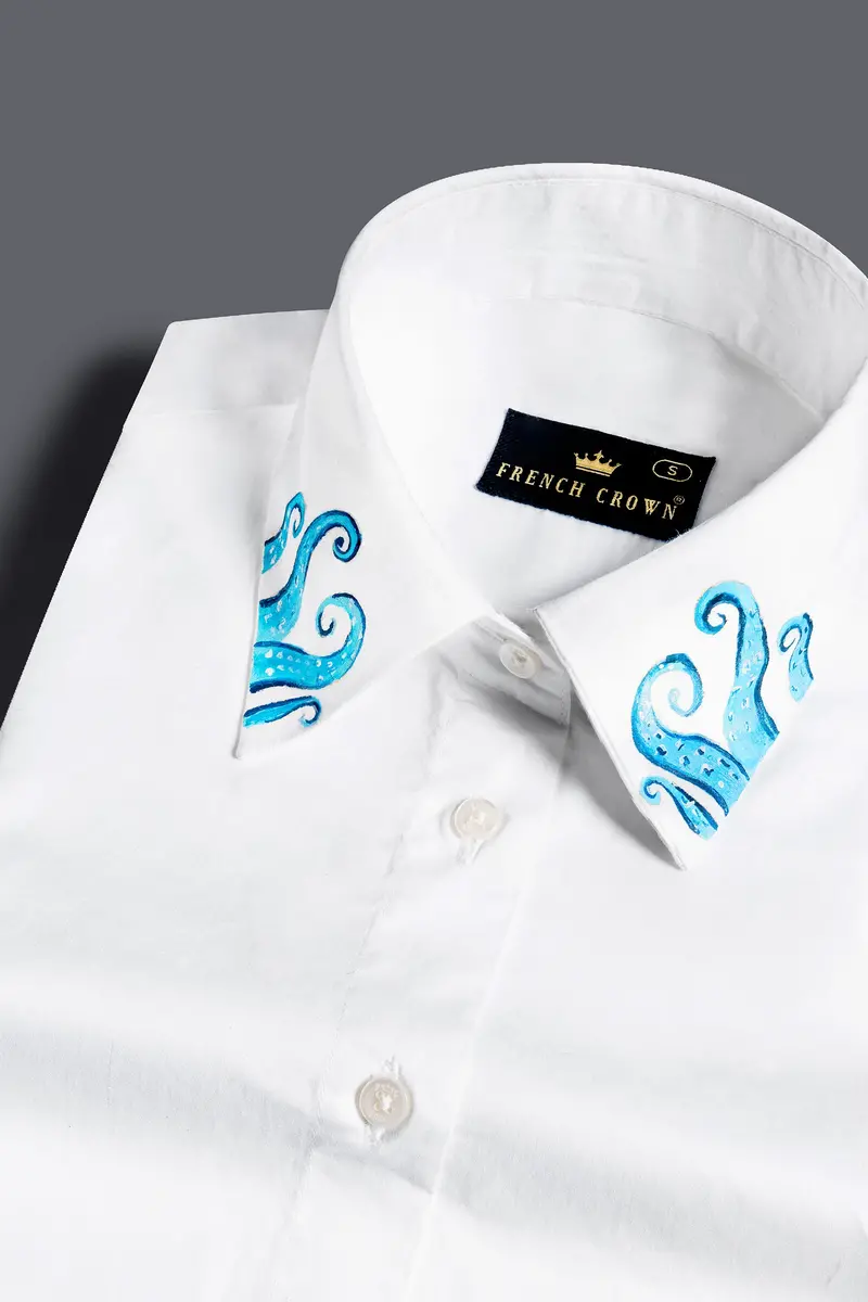 Bright White Octopus Hand Painted Premium Cotton Designer Shirt 4