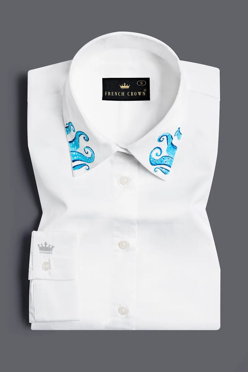 Bright White Octopus Hand Painted Premium Cotton Designer Shirt 5