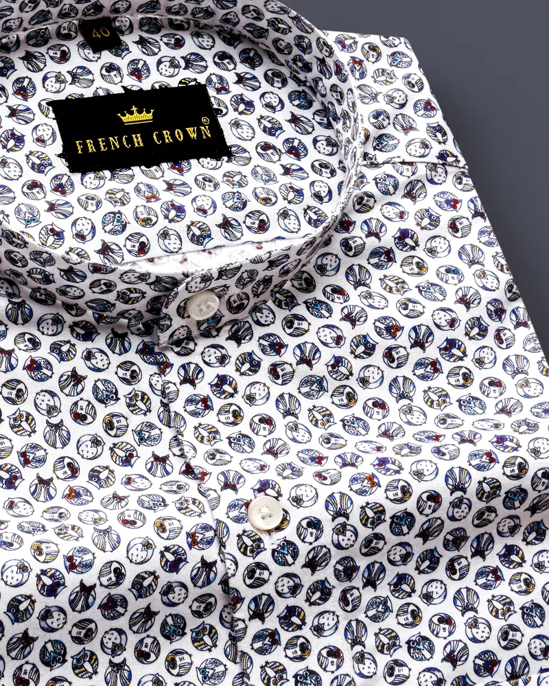 Bright White Owl Printed Super Soft Premium Cotton Shirt 1