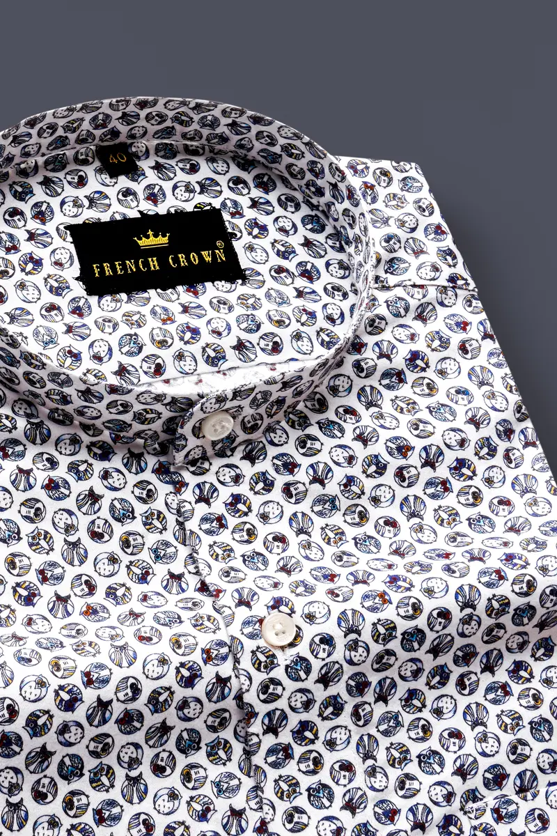 Bright White Owl Printed Super Soft Premium Cotton Shirt 2