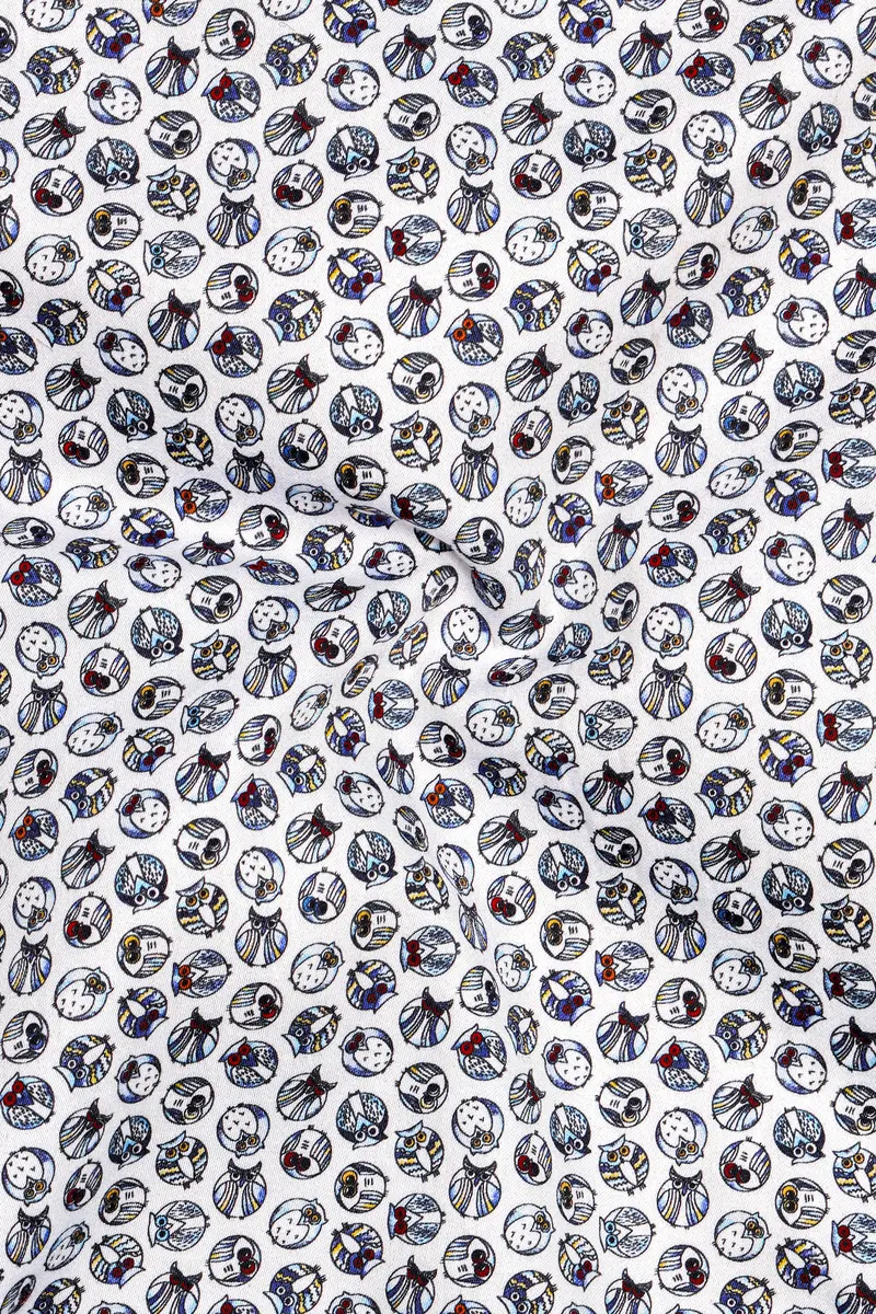 Bright White Owl Printed Super Soft Premium Cotton Shirt 3