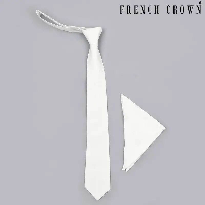Bright White Paisley Jacquard Tie With Free Pocket Square 1