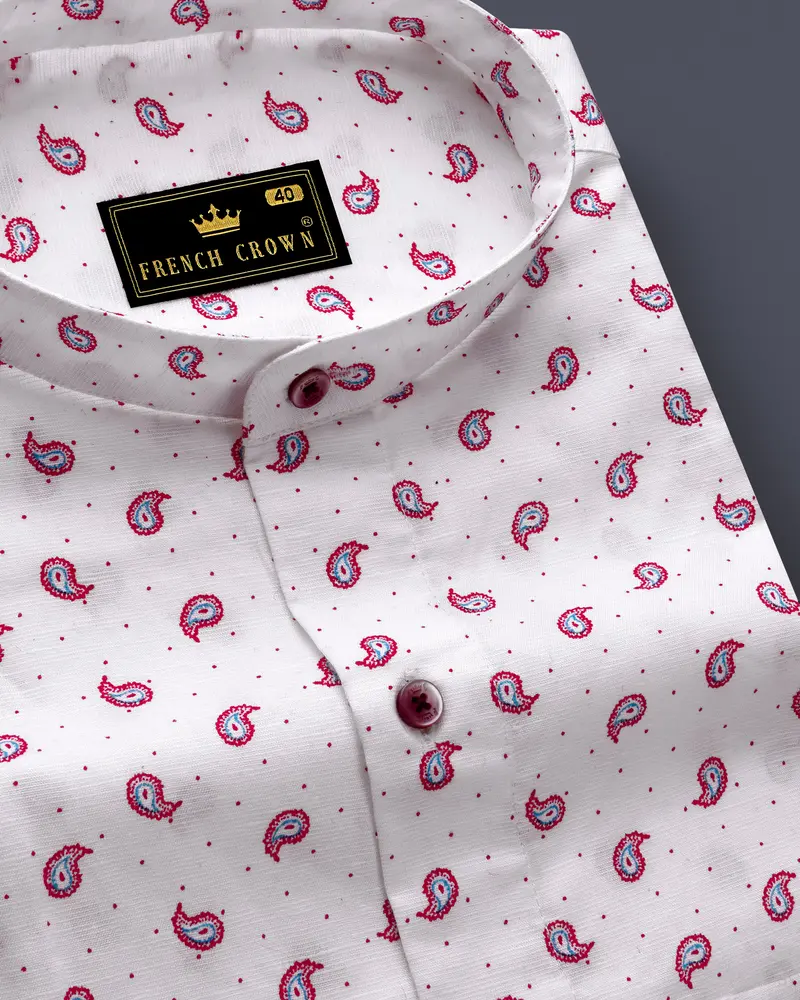 Bright White Paisley Printed Chambray Shirt 1
