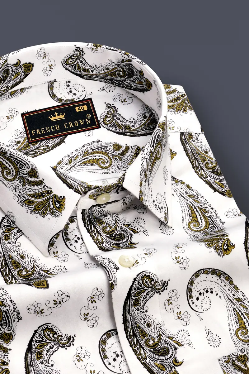 Bright White Paisley Printed Super Soft Premium Cotton Shirt 2