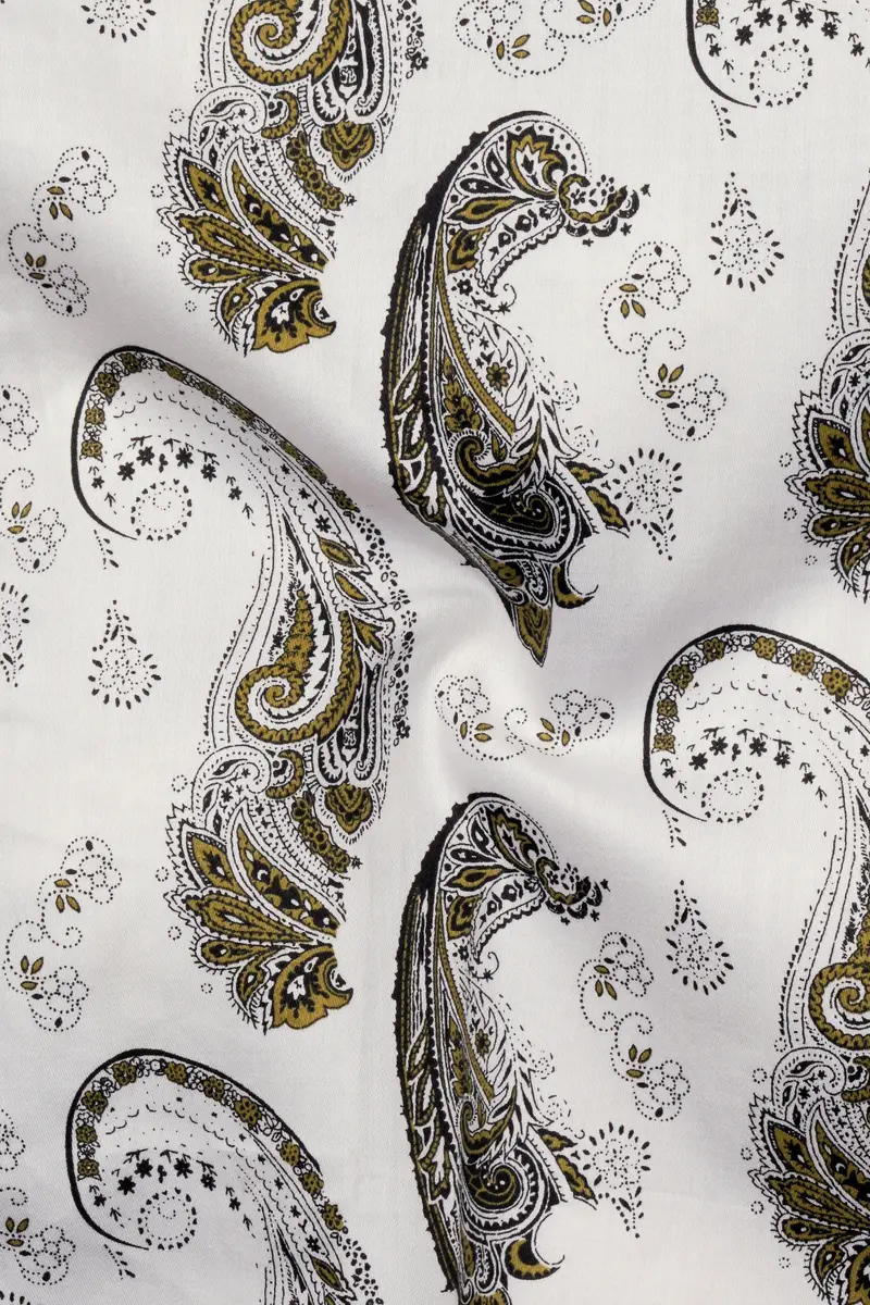 Bright White Paisley Printed Super Soft Premium Cotton Shirt 3