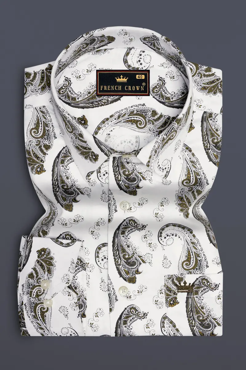 Bright White Paisley Printed Super Soft Premium Cotton Shirt 4