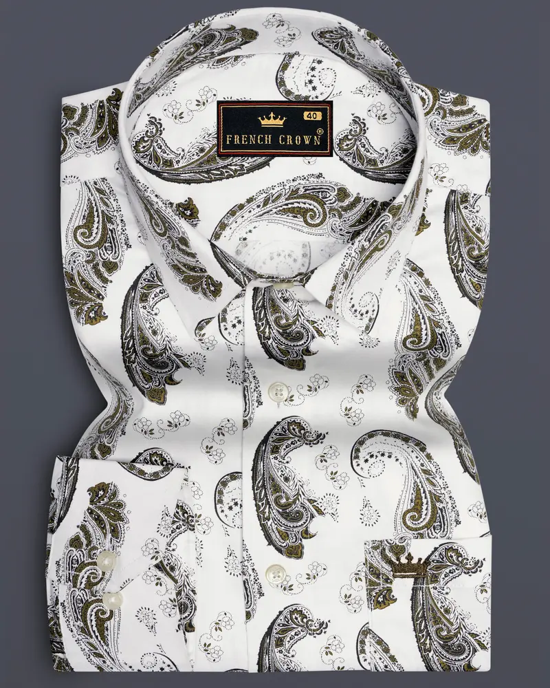 Bright White Paisley Printed Super Soft Premium Cotton Shirt 6