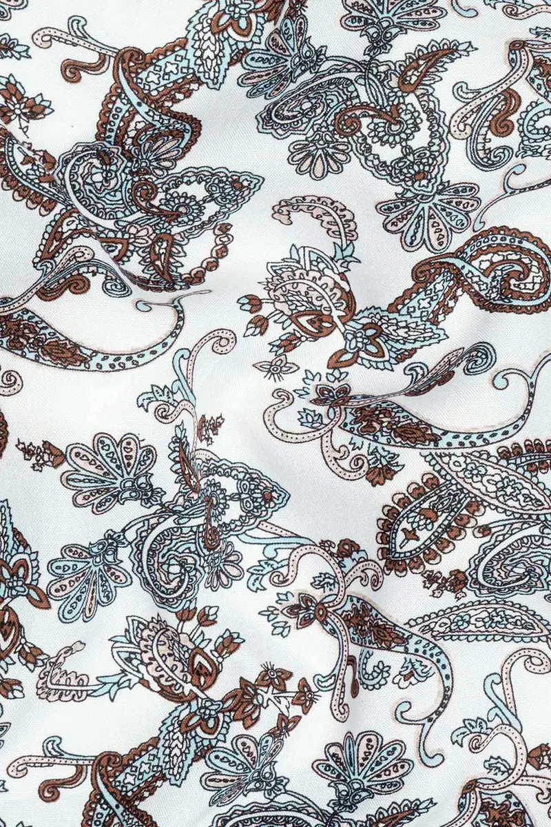 Bright White Paisleys Printed Premium Tencel Shirt 3