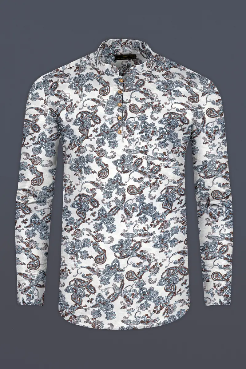 Bright White Paisleys Printed Premium Tencel Shirt 5