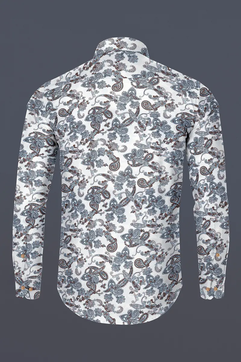 Bright White Paisleys Printed Premium Tencel Shirt 6