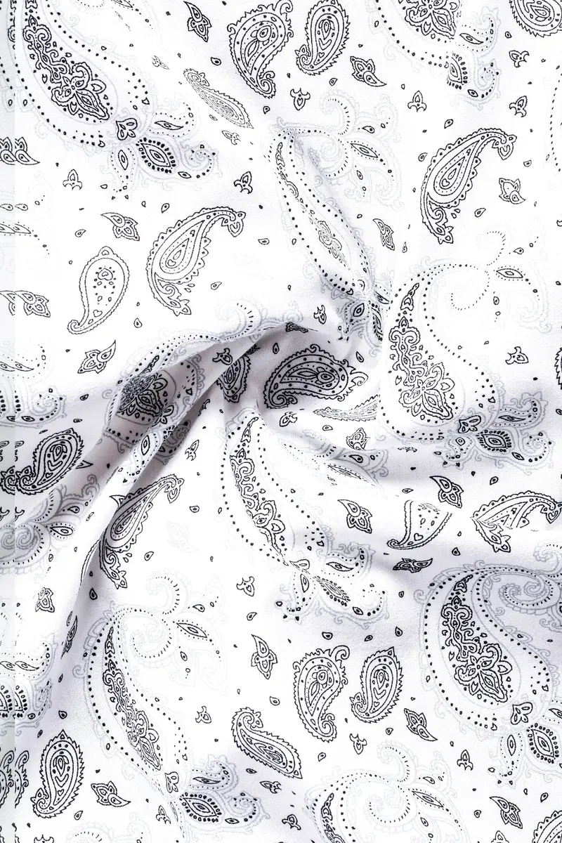 Bright White Paisleys Printed Subtle Sheen Super Soft Premium Cotton Kurta Shirt 3