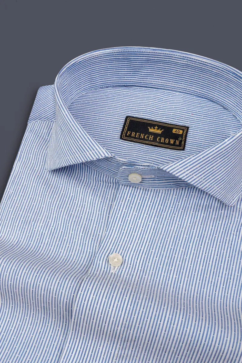 Bright White Pinstriped Dobby Textured Premium Giza Cotton Shirt 1