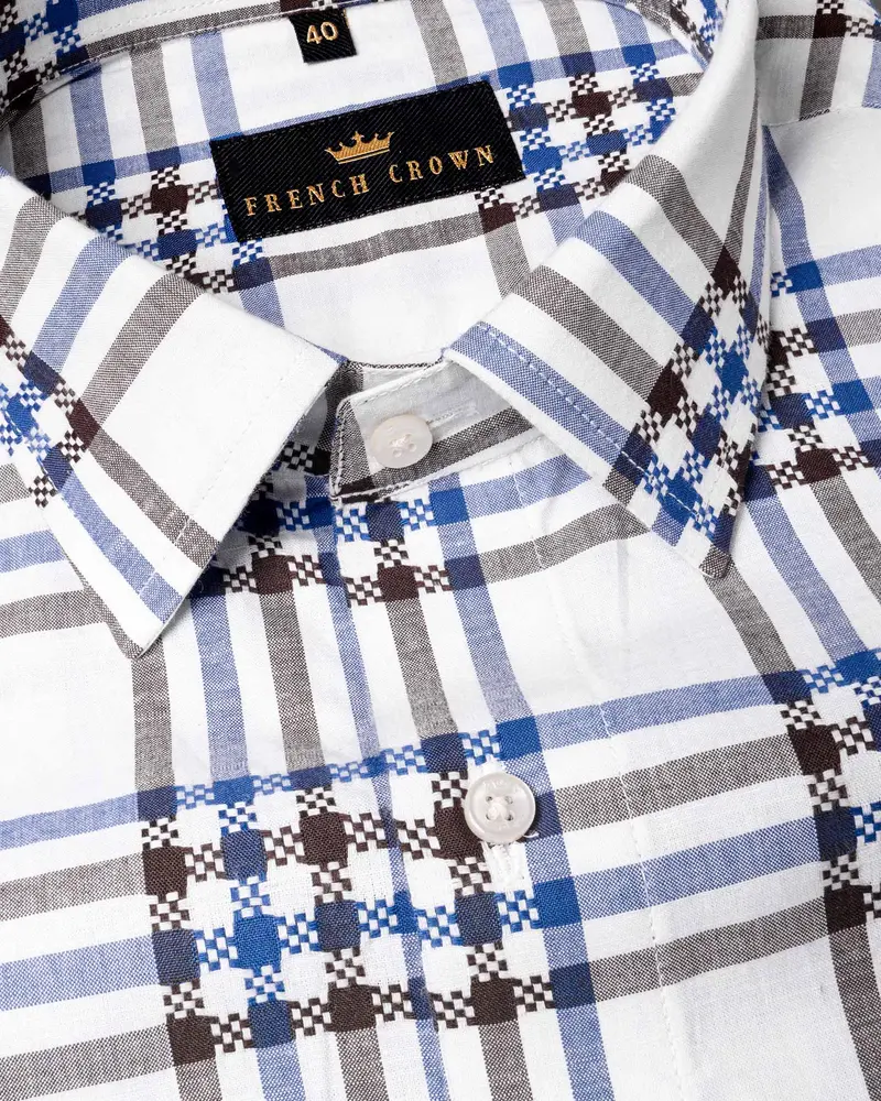 Bright White Plaid Dobby Textured Premium Giza Cotton Shirt 1
