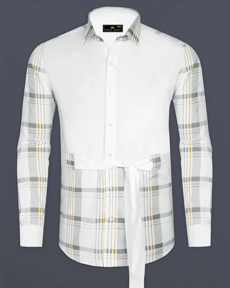 Bright White Plaid Premium Cotton Designer Shirt 1